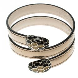 Bvlgari Serpenti Forever Antique Bronze Leather Multi-coiled Rigid Bracelet 