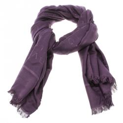 Pre Owned Bvlgari Purple Tonal Woven Silk Logomania Stole