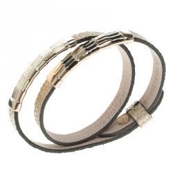 Bvlgari Scaglie Glitter Gold Leather Double Wrap Bracelet 16cm