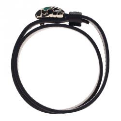 Bvlgari Serpenti Double Coiled Black Leather Bracelet