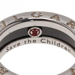 Bvlgari Save The Children Black Ceramic Silver Ring Size 50