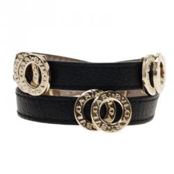 Pre Owned Bvlgari Bvlgari Leather Double Coiled Black Bracelet