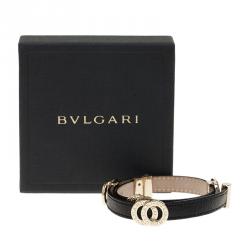Pre Owned Bvlgari Bvlgari Leather Double Coiled Black Bracelet