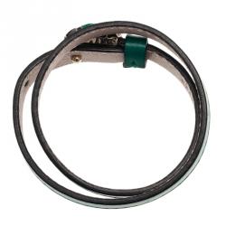 Pre Owned Bvlgari Serpenti Double Coiled Green Leather Bracelet