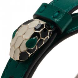 Pre Owned Bvlgari Serpenti Double Coiled Green Leather Bracelet