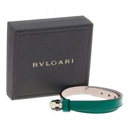 Pre Owned Bvlgari Serpenti Double Coiled Green Leather Bracelet