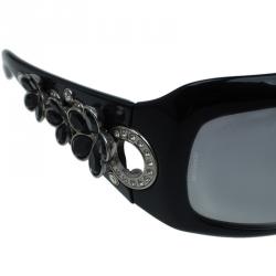 Pre Owned Bvlgari Black Swarovski Crystal Flower Embellished 856B Sunglasses
