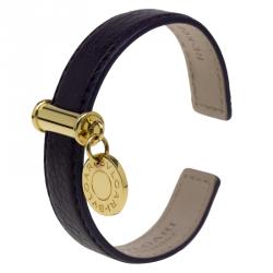 Pre Owned Bvlgari Bvlgari Gold Plated Tag Leather Cuff Bracelet