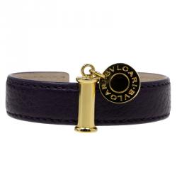 Pre Owned Bvlgari Bvlgari Gold Plated Tag Leather Cuff Bracelet