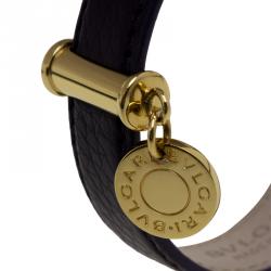 Pre Owned Bvlgari Bvlgari Gold Plated Tag Leather Cuff Bracelet