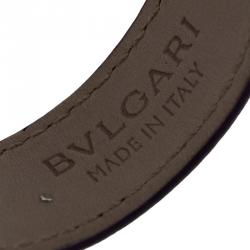 Pre Owned Bvlgari Bvlgari Gold Plated Tag Leather Cuff Bracelet
