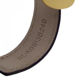 Pre Owned Bvlgari Bvlgari Gold Plated Tag Leather Cuff Bracelet