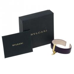 Pre Owned Bvlgari Bvlgari Gold Plated Tag Leather Cuff Bracelet
