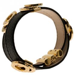 Pre Owned Bvlgari Calfskin Leather Double Coiled Black Bracelet