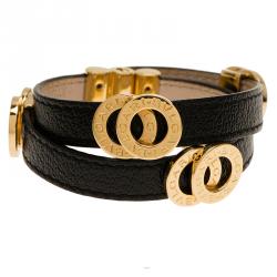Pre Owned Bvlgari Calfskin Leather Double Coiled Black Bracelet