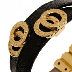 Pre Owned Bvlgari Calfskin Leather Double Coiled Black Bracelet