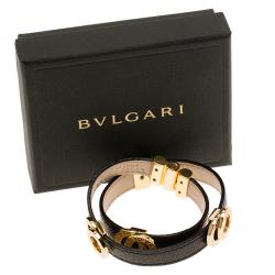Pre Owned Bvlgari Calfskin Leather Double Coiled Black Bracelet