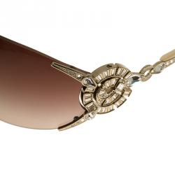 Pre Owned Bvlgari Cream Limited Edition Crystal Embellished Shield Sunglasses