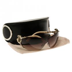 Pre Owned Bvlgari Cream Limited Edition Crystal Embellished Shield Sunglasses