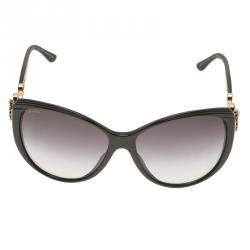 Pre Owned Bvlgari Black Limited Edition 8097 Crystal Flower Cat Eye Sunglasses