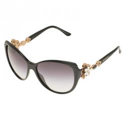 Pre Owned Bvlgari Black Limited Edition 8097 Crystal Flower Cat Eye Sunglasses