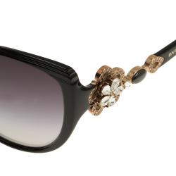 Pre Owned Bvlgari Black Limited Edition 8097 Crystal Flower Cat Eye Sunglasses