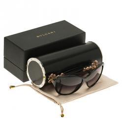 Pre Owned Bvlgari Black Limited Edition 8097 Crystal Flower Cat Eye Sunglasses