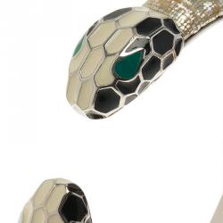 Bvlgari Serpenti Enamel Leather Palladium Plated Open Cuff Bracelet Size 15cm
