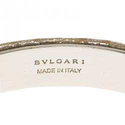 Bvlgari Serpenti Enamel Leather Palladium Plated Open Cuff Bracelet Size 15cm