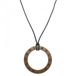 Pre Owned Bvlgari Cotton Cord Brown Leather Silver Pendant Necklace