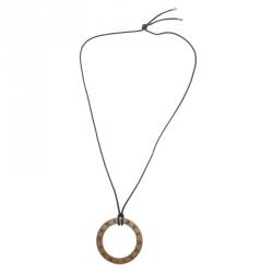 Pre Owned Bvlgari Cotton Cord Brown Leather Silver Pendant Necklace