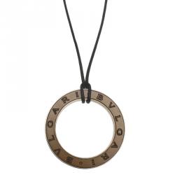 Pre Owned Bvlgari Cotton Cord Brown Leather Silver Pendant Necklace