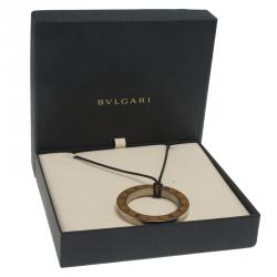 Pre Owned Bvlgari Cotton Cord Brown Leather Silver Pendant Necklace