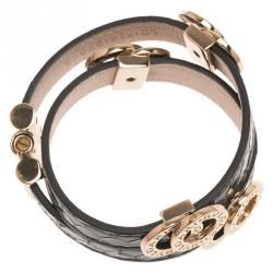 Pre Owned Bvlgari Bvlgari Black Calfskin Leather Double Coiled Rose Gold Plated Bracelet