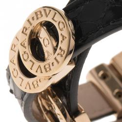 Pre Owned Bvlgari Bvlgari Black Calfskin Leather Double Coiled Rose Gold Plated Bracelet