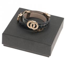 Pre Owned Bvlgari Bvlgari Black Calfskin Leather Double Coiled Rose Gold Plated Bracelet