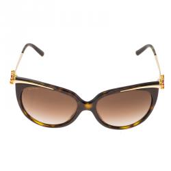 Pre Owned Bvlgari 8089-K Brown Floral Embellished Rose Gold Plated Cat Eye Sunglasses