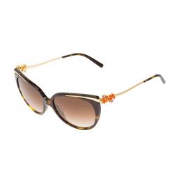 Pre Owned Bvlgari 8089-K Brown Floral Embellished Rose Gold Plated Cat Eye Sunglasses