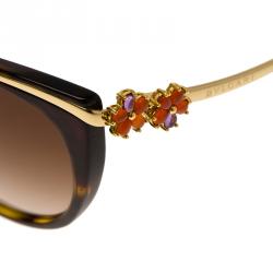 Pre Owned Bvlgari 8089-K Brown Floral Embellished Rose Gold Plated Cat Eye Sunglasses