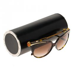 Pre Owned Bvlgari 8089-K Brown Floral Embellished Rose Gold Plated Cat Eye Sunglasses