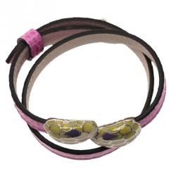 Pre Owned Bvlgari Serpenti Pink Lizard Leather Double Coiled Bracelet