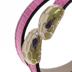 Pre Owned Bvlgari Serpenti Pink Lizard Leather Double Coiled Bracelet