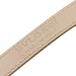 Pre Owned Bvlgari Bvlgari Metallic Gold Embossed Leather Palladium Plated Double Coiled Bracelet 16cm