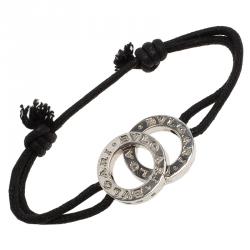 Pre Owned Bvlgari Bvlgari Black Cotton Fabric and Sterling Silver Black Bracelet