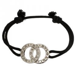 Pre Owned Bvlgari Bvlgari Black Cotton Fabric and Sterling Silver Black Bracelet