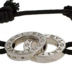 Pre Owned Bvlgari Bvlgari Black Cotton Fabric and Sterling Silver Black Bracelet