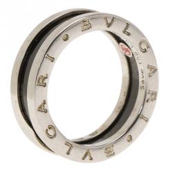Bvlgari Save the Children 1-Band Silver and Black Ceramic Ring Size 54
