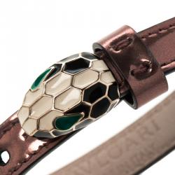 Pre Owned Bvlgari Serpenti Forever Antique Pink Metallic Leather Enamel Gold Plated Bracelet