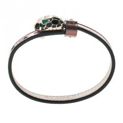 Pre Owned Bvlgari Serpenti Forever Antique Pink Metallic Leather Enamel Gold Plated Bracelet