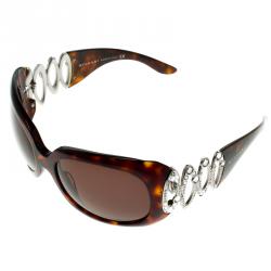 Pre Owned Bvlgari Brown Tortoise 8016-B Embellished Oversized Sunglasses